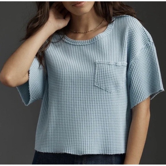 Anthropologie Tops - Pilcro Anthropologie Light Blue Short Sleeve Scoop Neck‎ Thick Waffle Tee Small